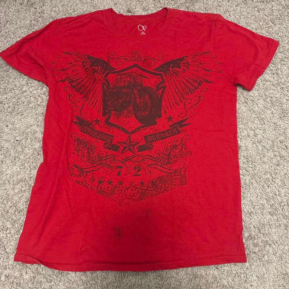 Red Graphic Tee With Motorcycle 616b
