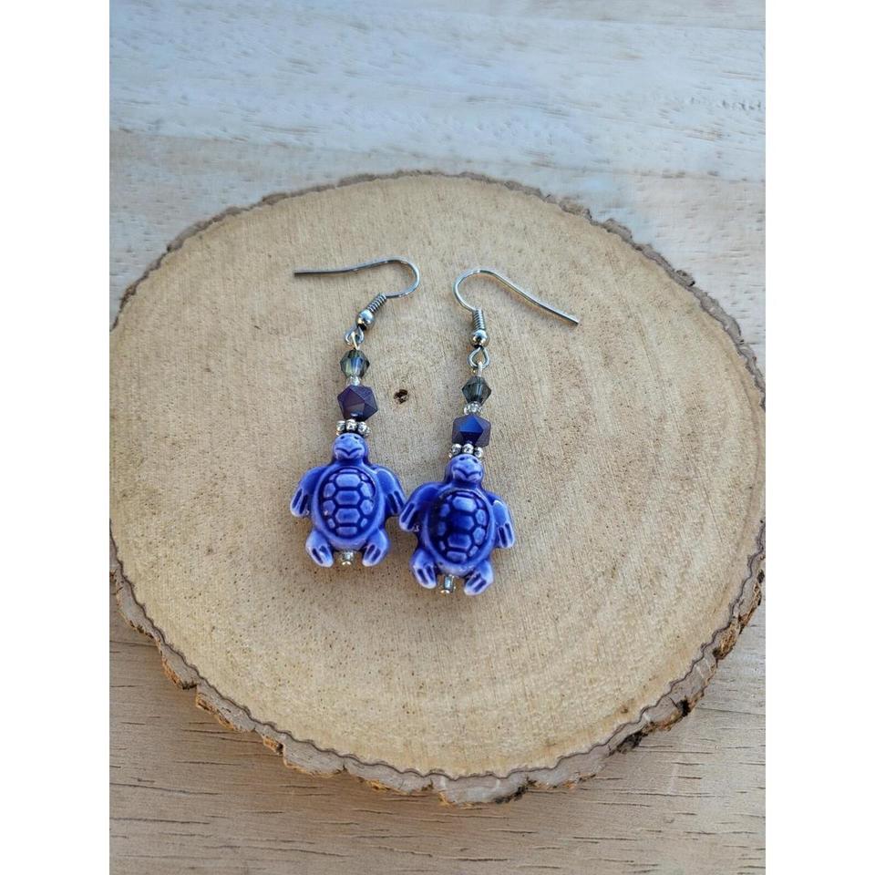 Ceramic Blue Purple Turtle Dangle Earrings Adde 5