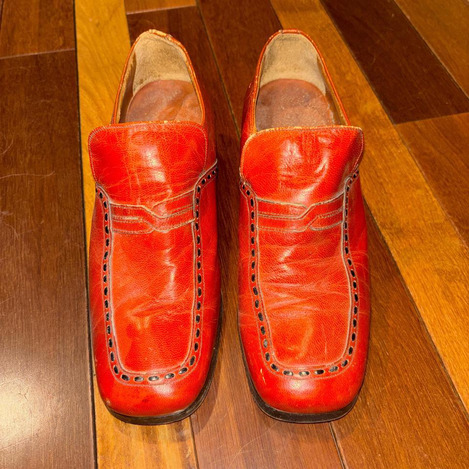 Red Leather Chunky Heel Loafers 7a83 3