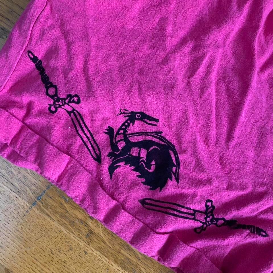 Handprinted Linocut Pink Dragon Dagger C9a6 2