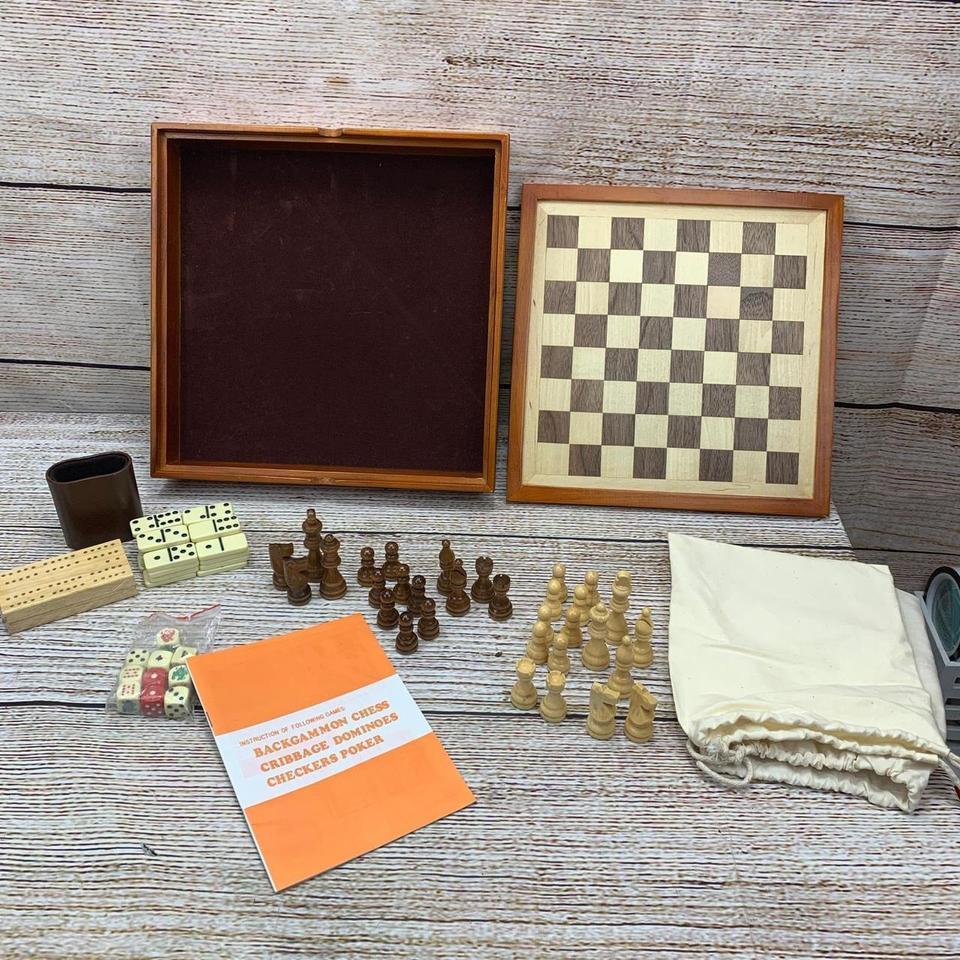 Chess Backgammon Dominoes Cribbage Wood 525a