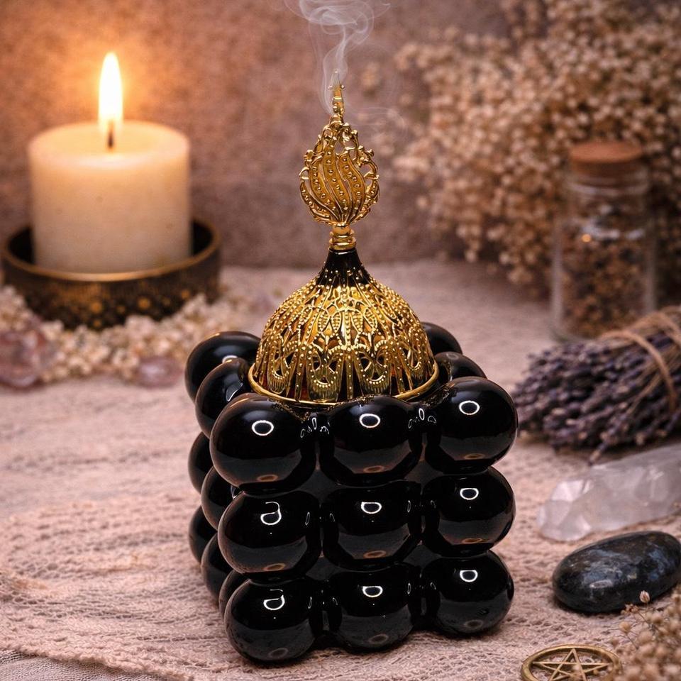Bubble Cube Incense Burner Gold 7da1