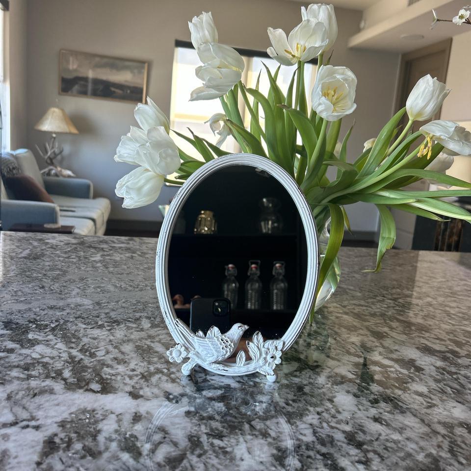 White Vintage Oval Mirror With F9f4