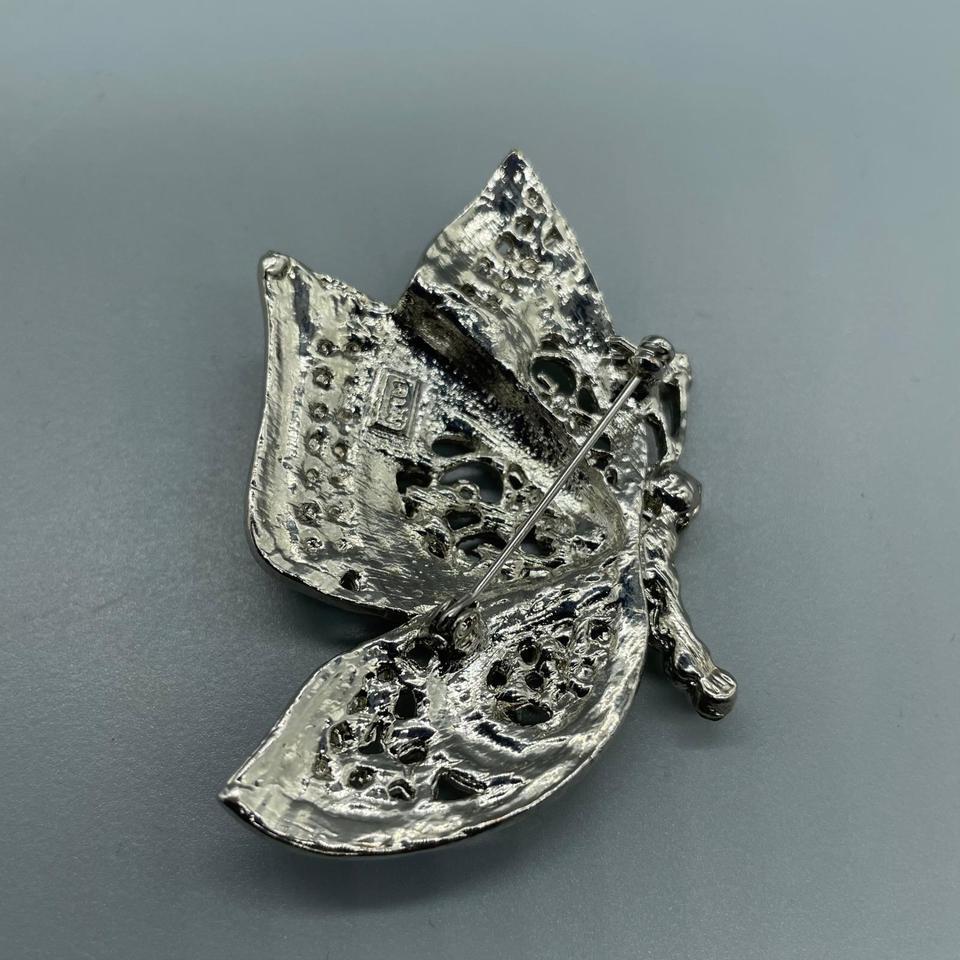 Vintage Silver Tone Green Enamel 1c01 2