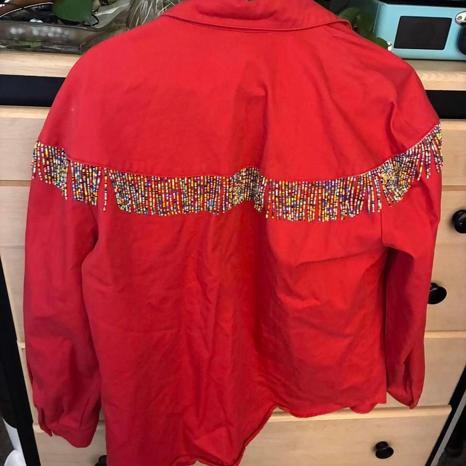 Vintage Western Beaded Red Shirt D63c 4