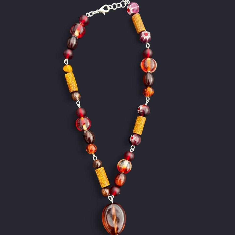 Orange And Brown Beaded Necklace 5