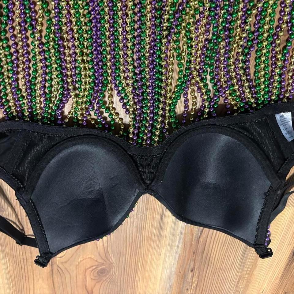 Black Mardi Gras Beaded Bra A935 2