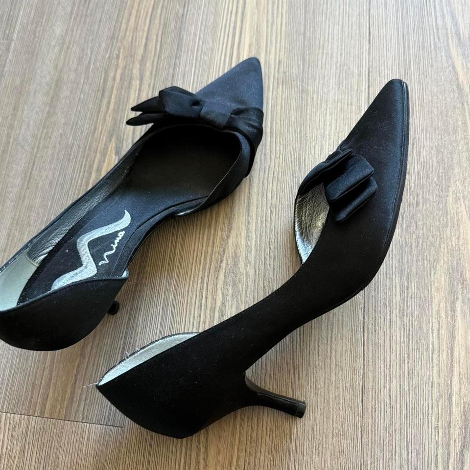 Black Satin Bow Kitten Heels 3