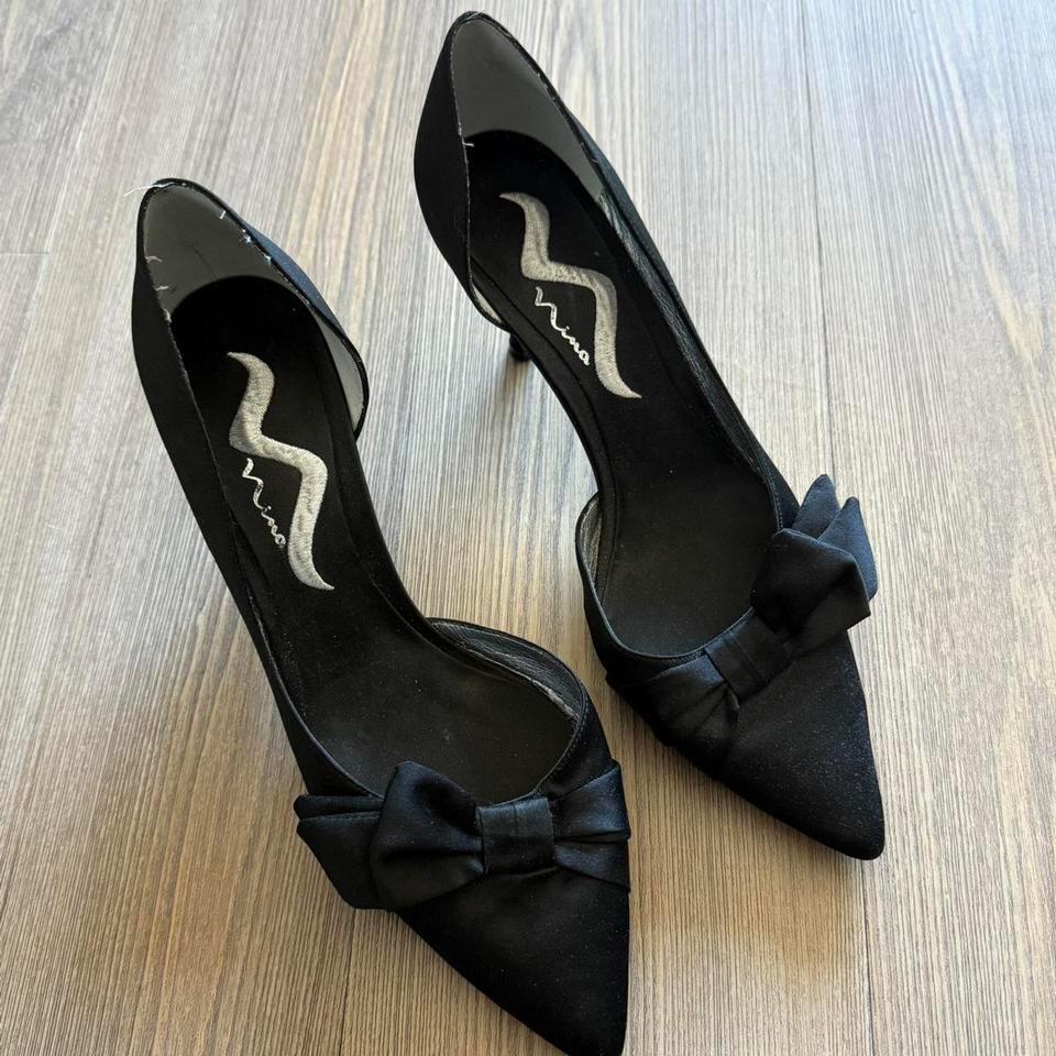 Black Satin Bow Kitten Heels 4