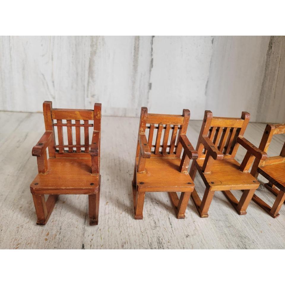 Vintage Miniature Brown Wooden Chair 696f 3