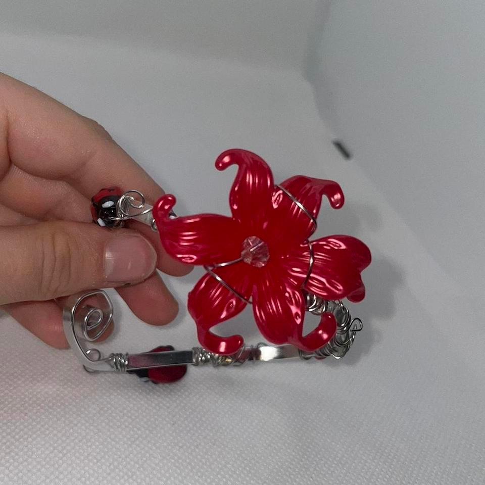 Red Flower Flat Wire Cuff 2ada 2