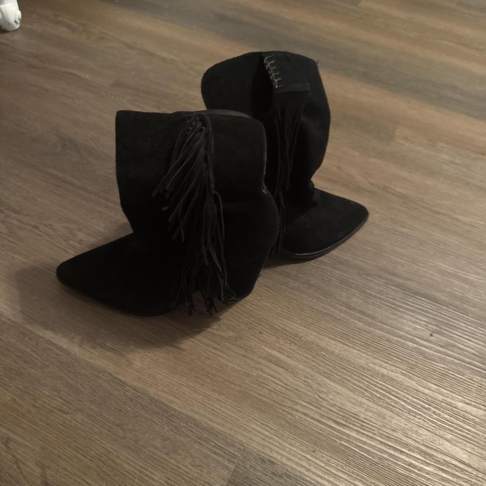 Black Suede Fringe Boots With Ee57