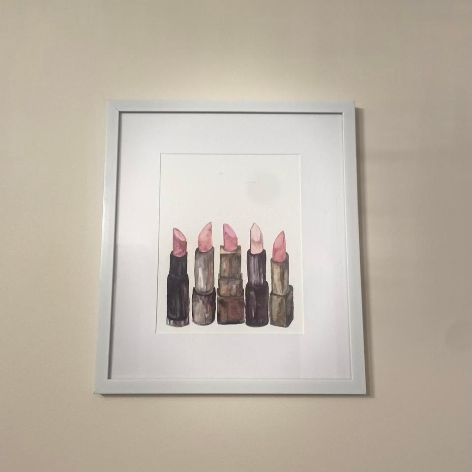 Lipstick Art Print In White