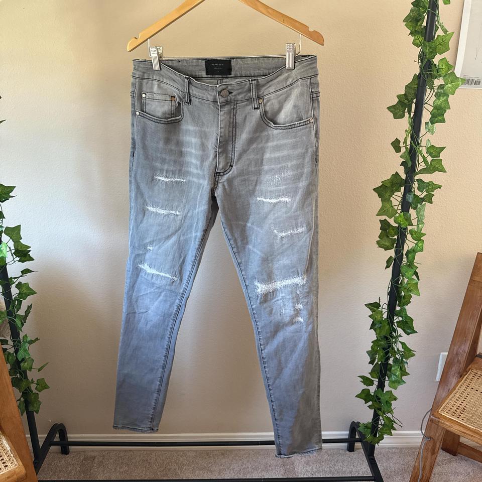 Mens Represent Grey Distressed Denim