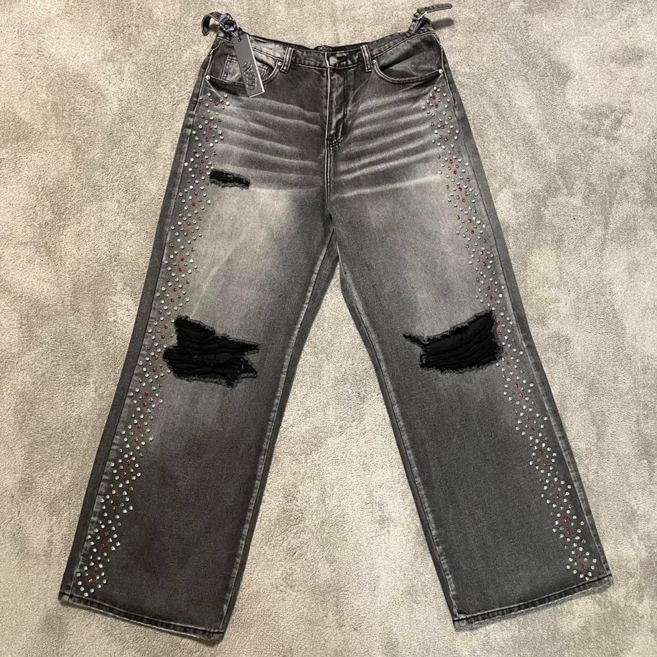 Hmdd Crystal Rhinestone Studded Denim Jeans