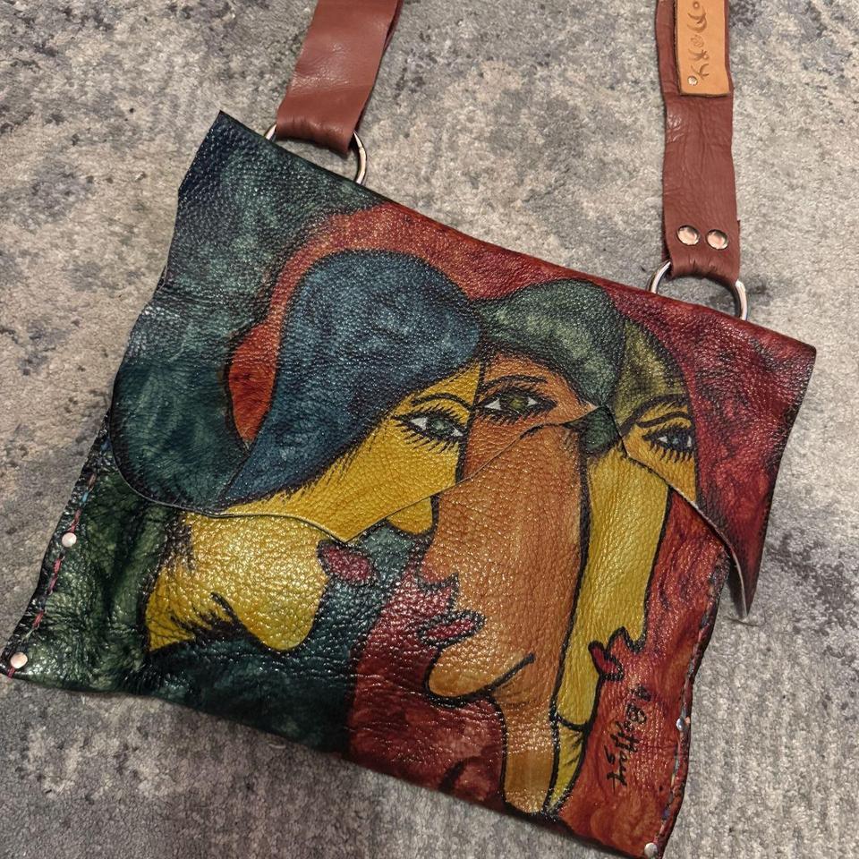 Hand Painted Leather Crossbody Bag Vintage 64ad