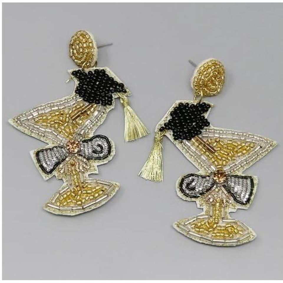 Graduation Martini Glass Beaded Earrings