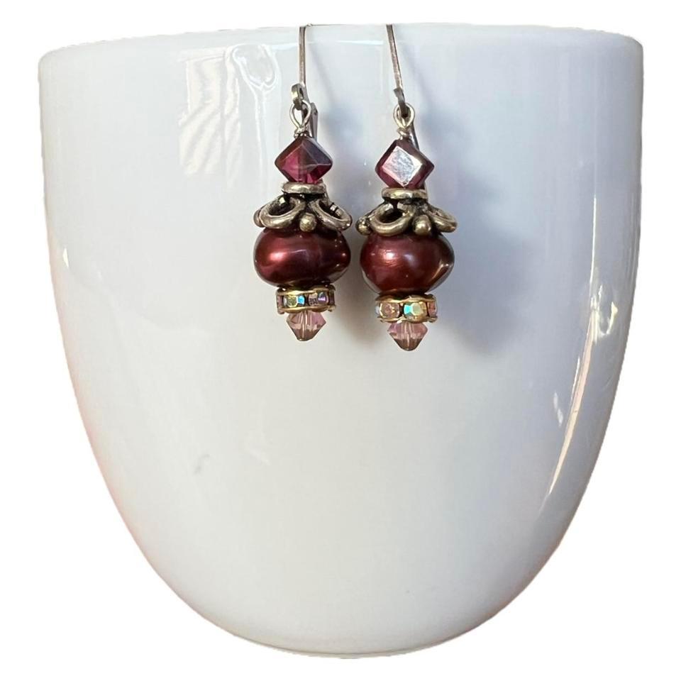 Cinnamon Pearl Crystal Earrings Genuine