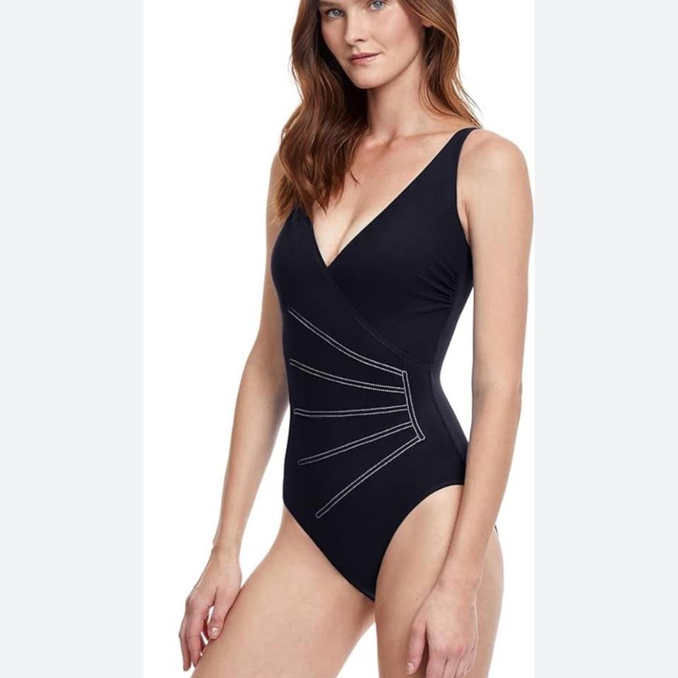 Black One Piece Swimsuit With V Neckline