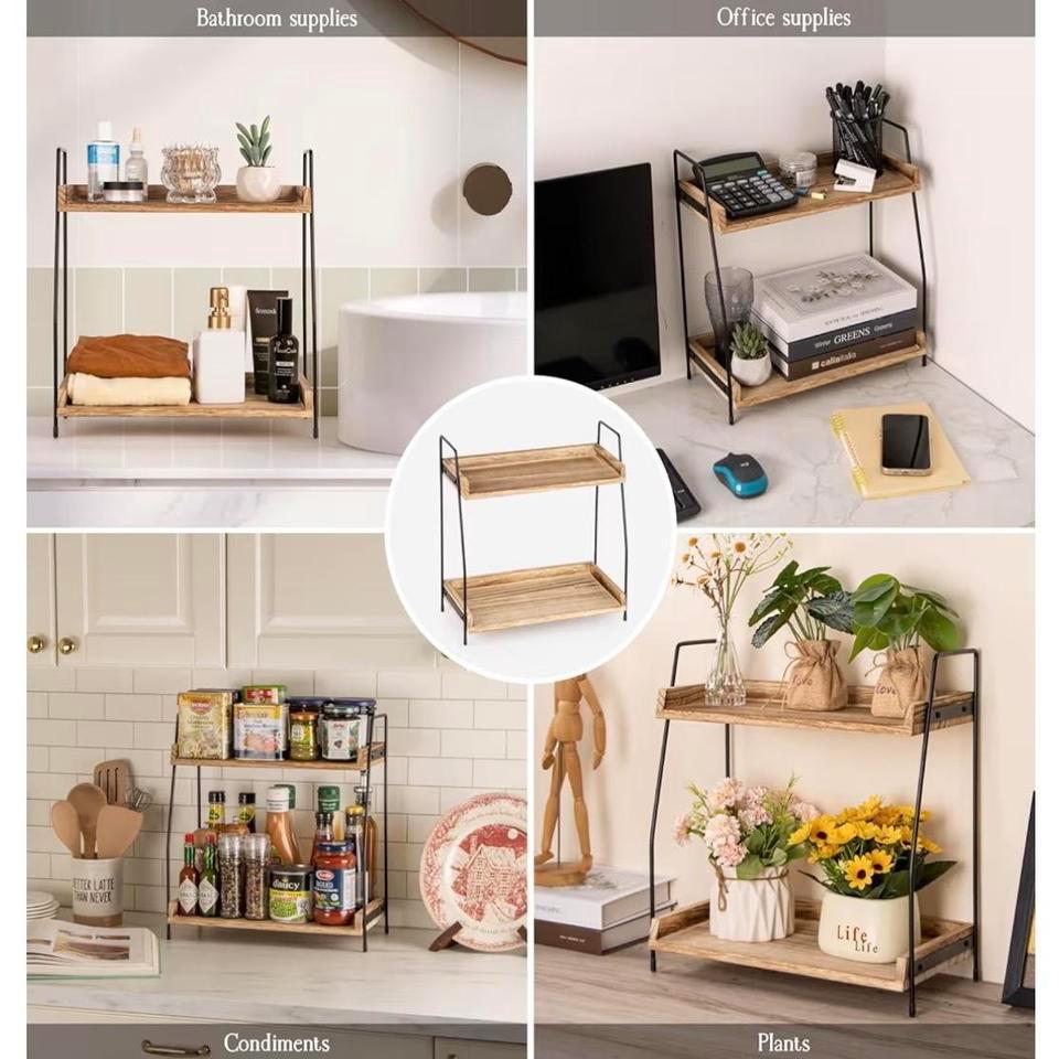 Two Tier Wooden Coffee Station Organizer 1f9c 4