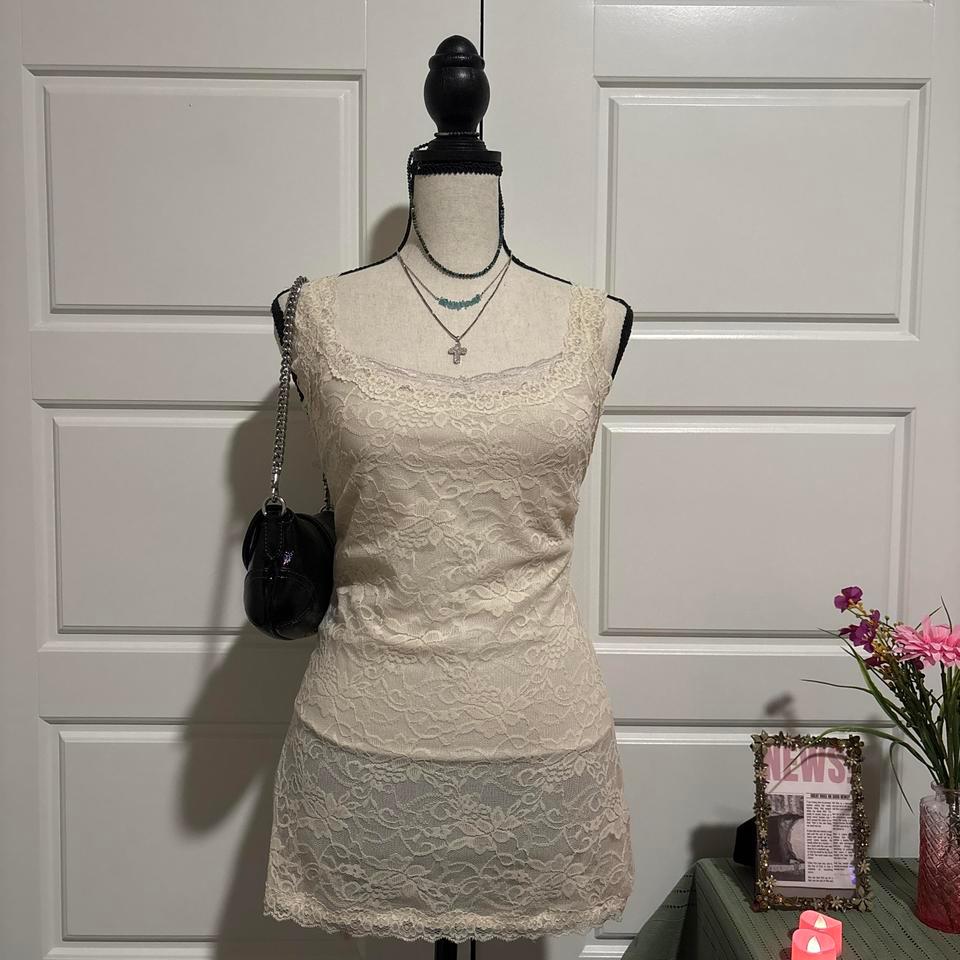 Vintage Sheer Cream Lace Tank 417a