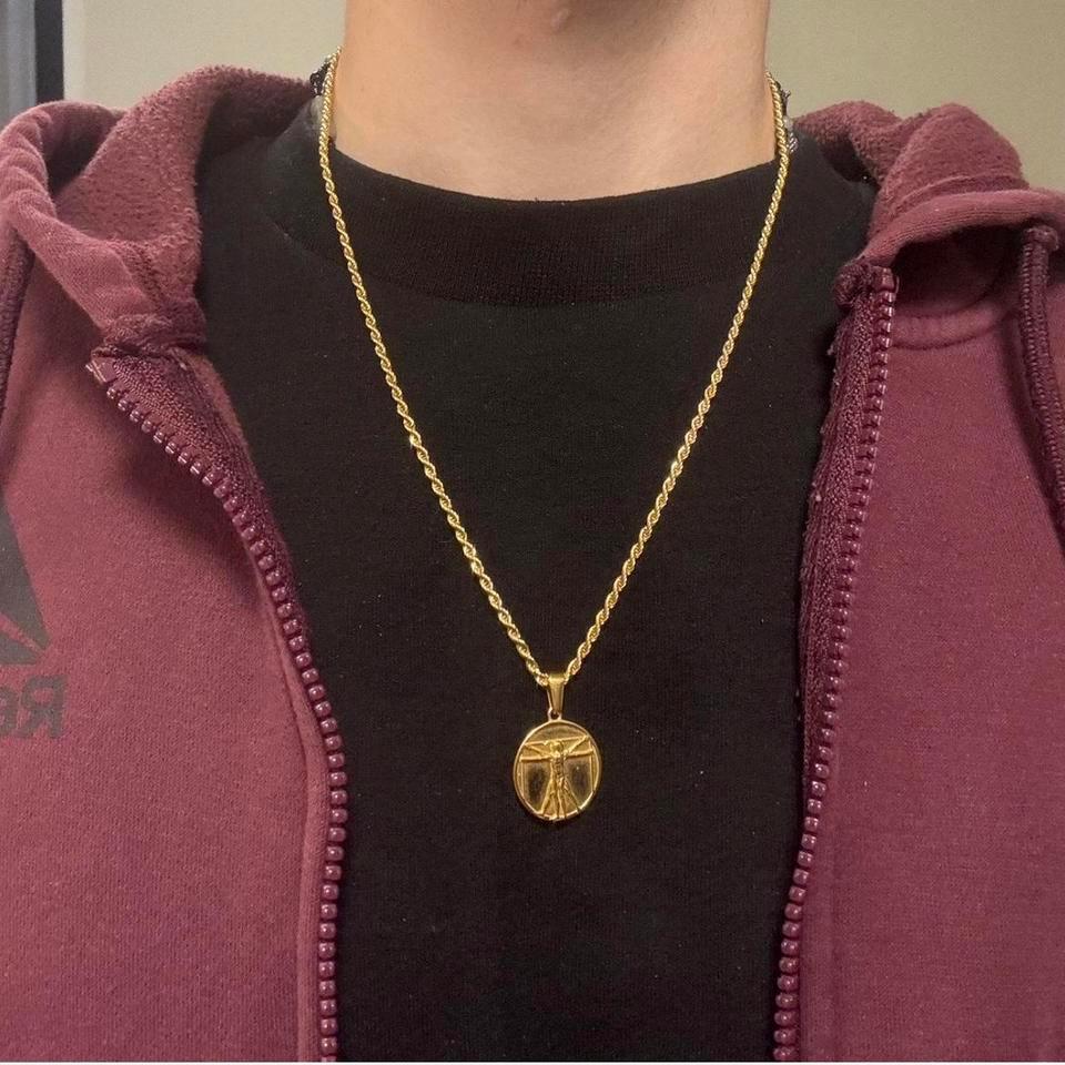 Gold Vitruvian Man Pendant Necklace 4f57
