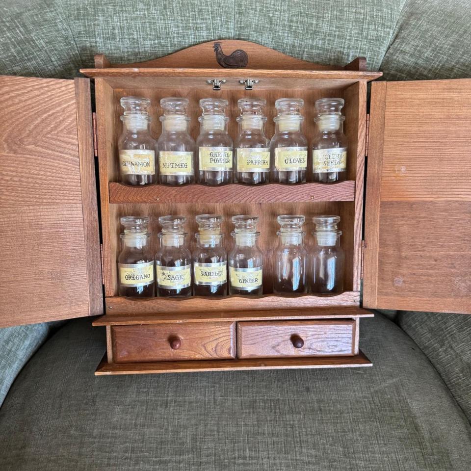 Vintage Wood Spice Cabinet Glass D59f