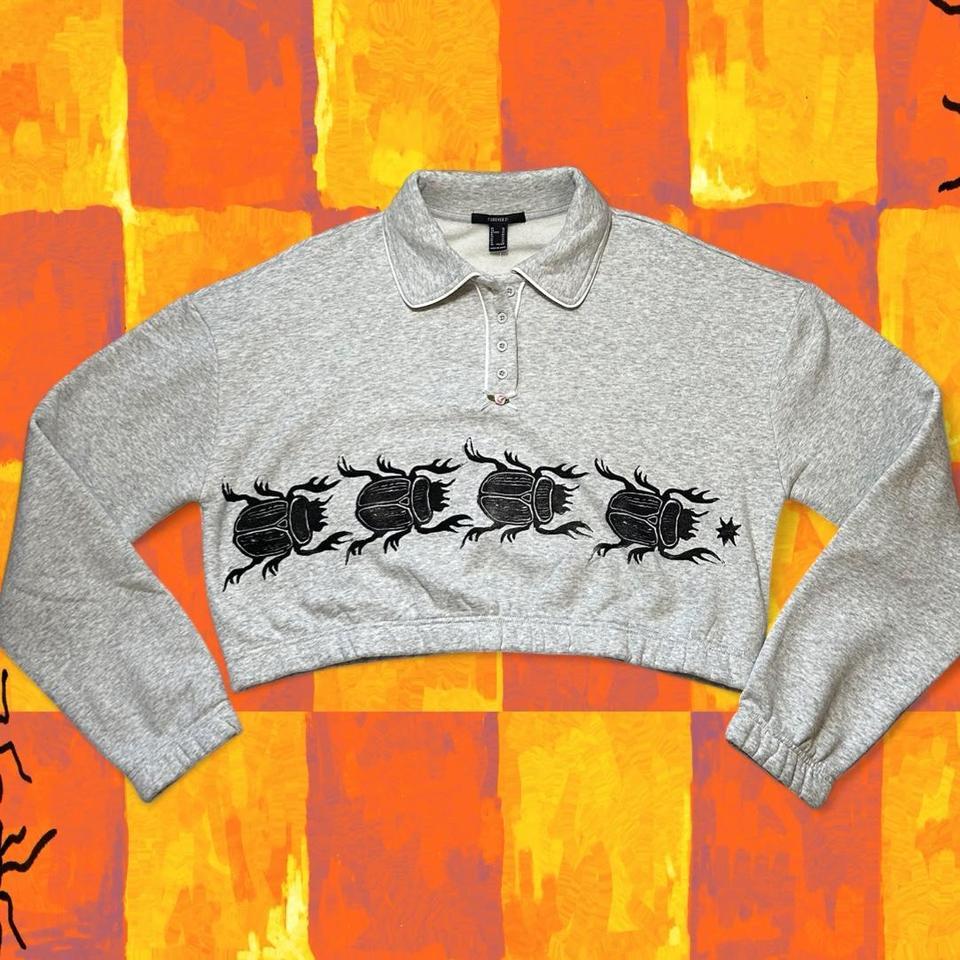 Bug Sweatshirt Grey Cropped Button 79d9