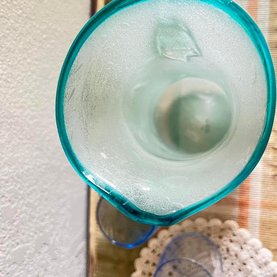 Hand Blown Frosted Aqua Art Glass 0f77 4