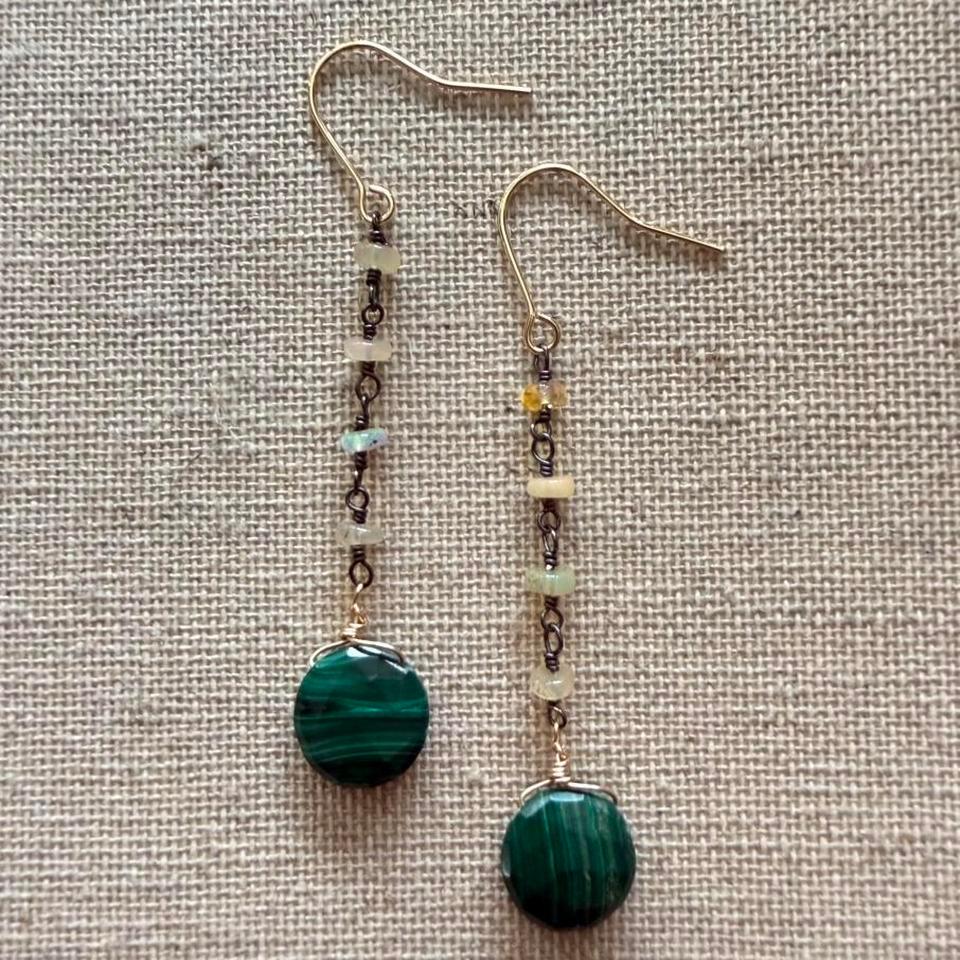 Malachite And Opal Earrings With 586b