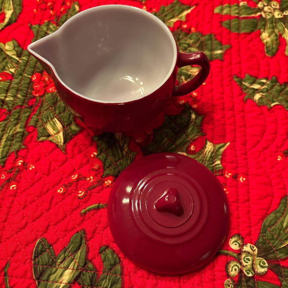 Red Milk Glass Teapot With 3