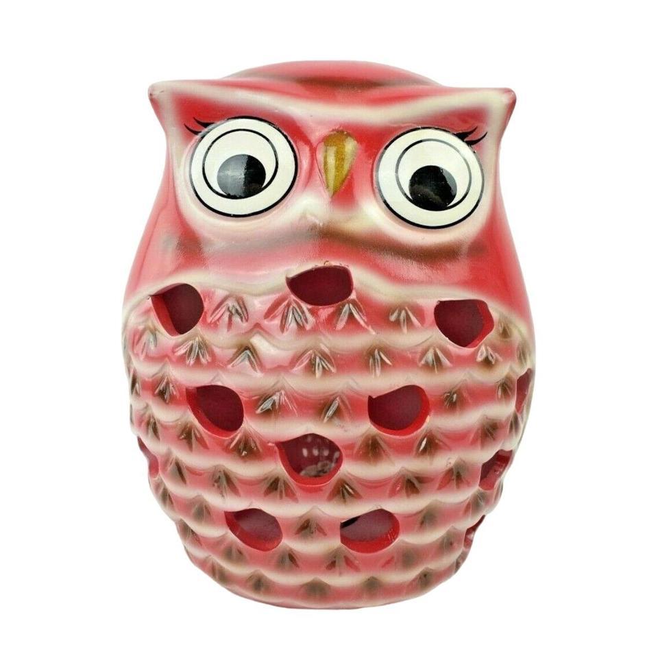 Decorative Owl Red Ceramic Vintage
