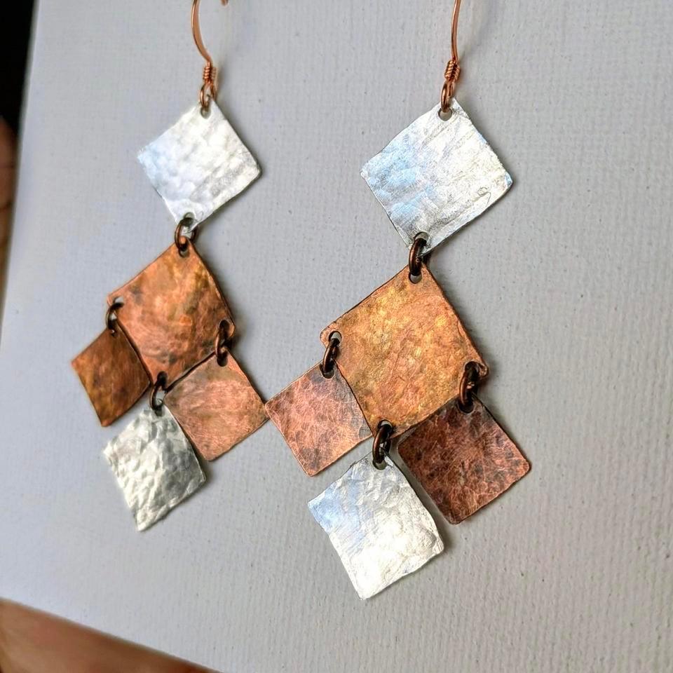 Copper And Silver Square Earrings 2b2e 2