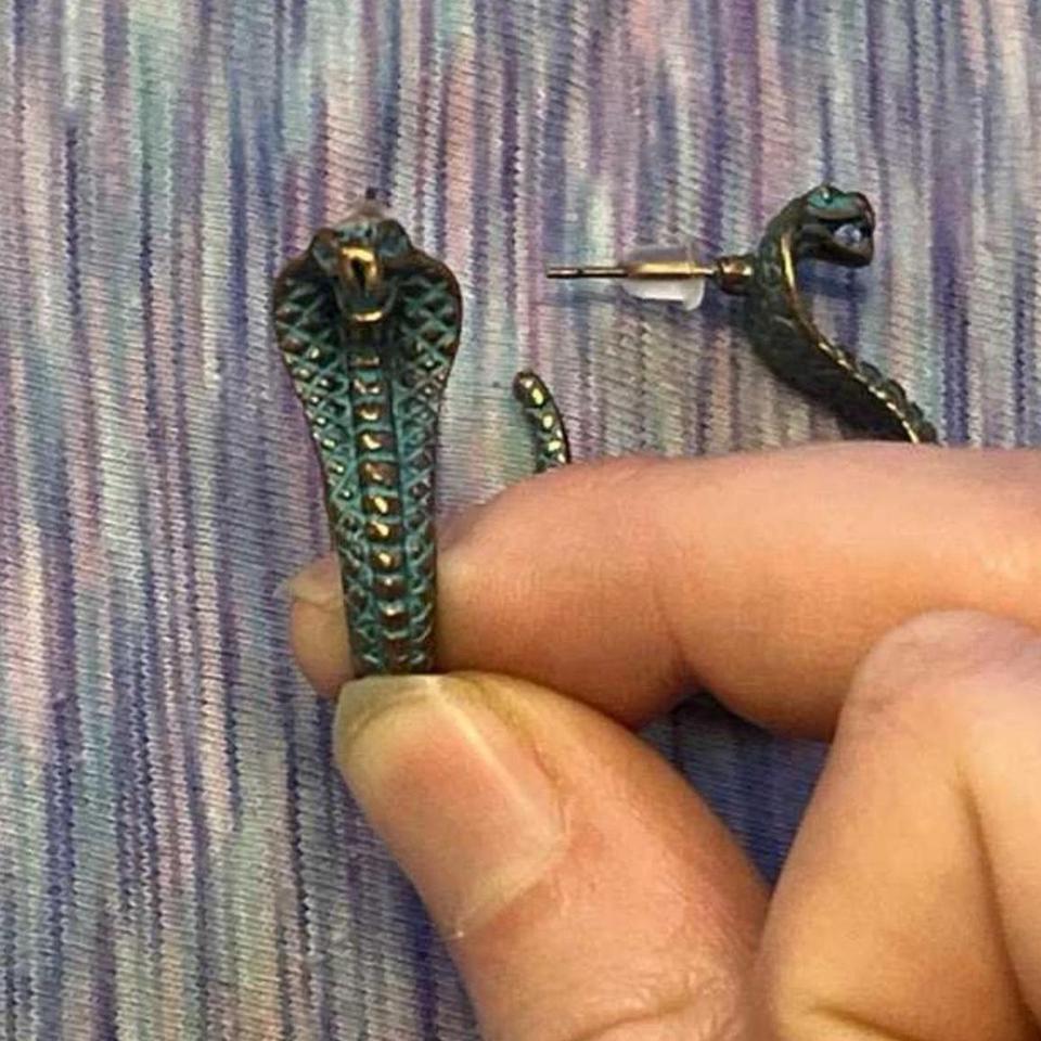 Faux Oxidised Bronze Cobra Earrings 3010