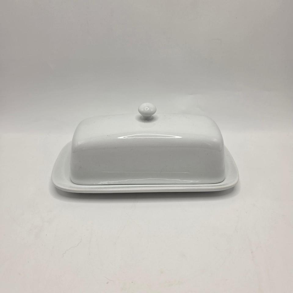 Butter Dish Ceramic White Covered 7029