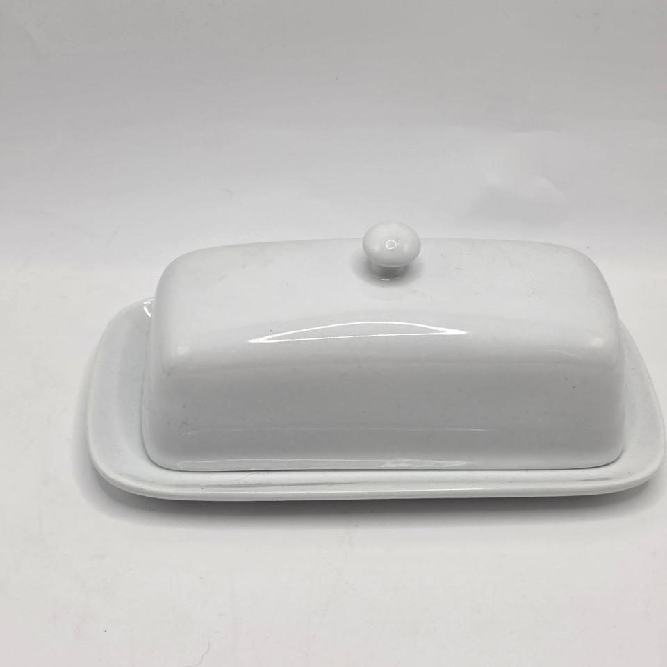Butter Dish Ceramic White Covered 7029 2