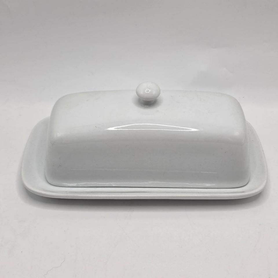 Butter Dish Ceramic White Covered 7029 3