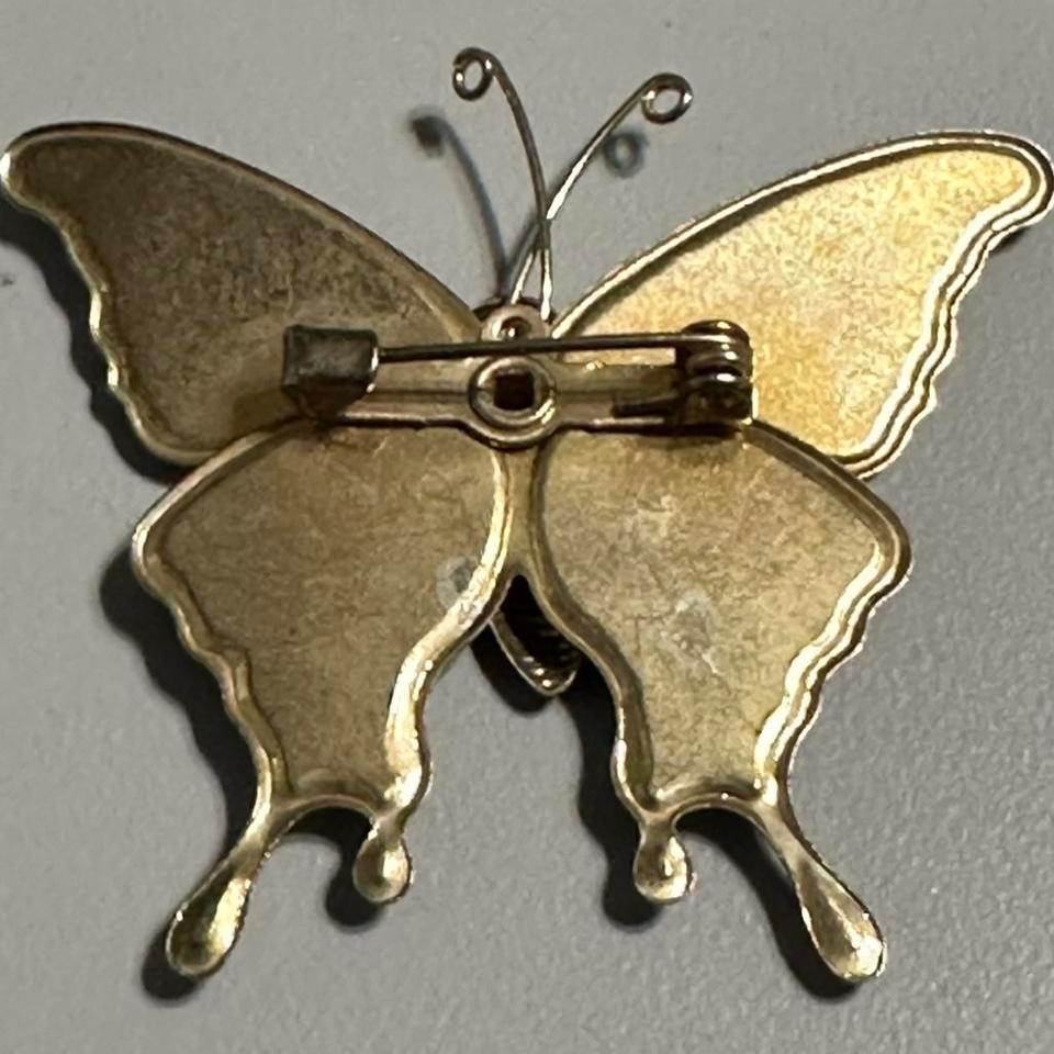 Gold Tone Butterfly Brooch With 2