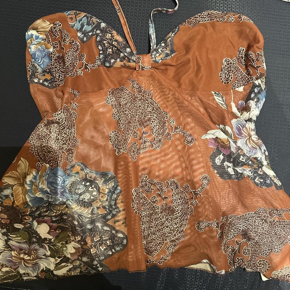 Orange And Brown Floral Halter F750