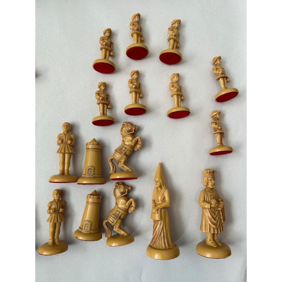 Vintage Wooden Leather Chess Set 8fb0 3