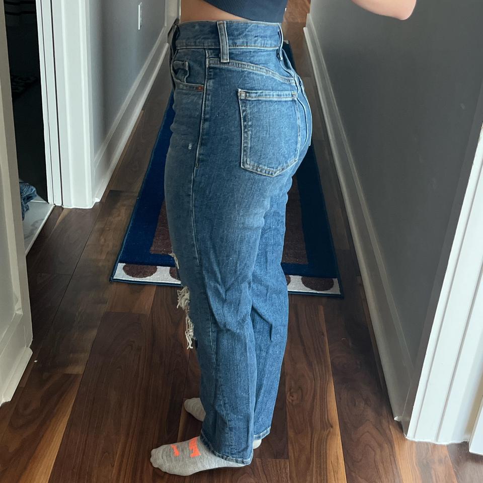 High Waisted Blue Jeans With Distressed 925b