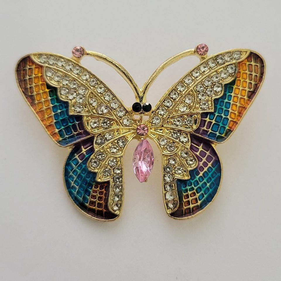 Butterfly Brooch With Rhinestones And Caf2