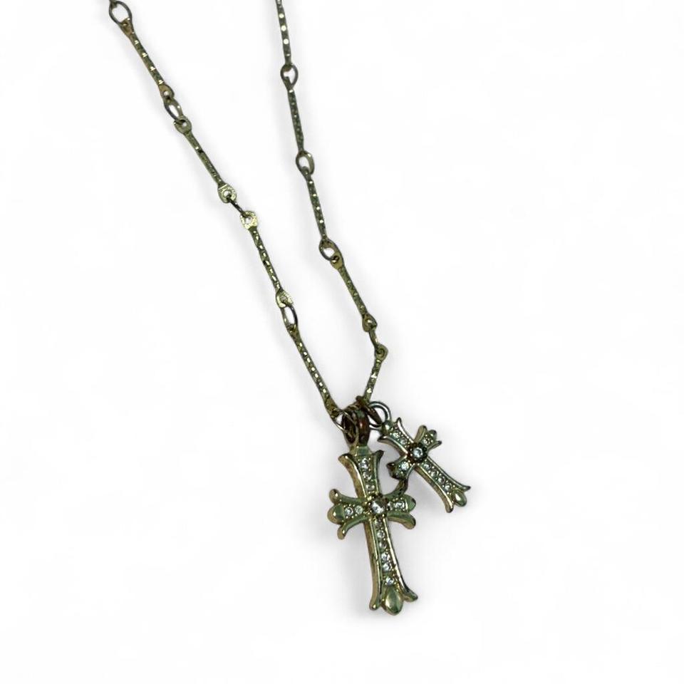 Gold Double Cross Necklace C3a1