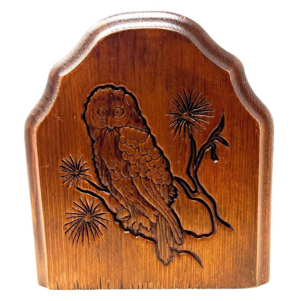 Vintage Wooden Metal Owl Tree E86d