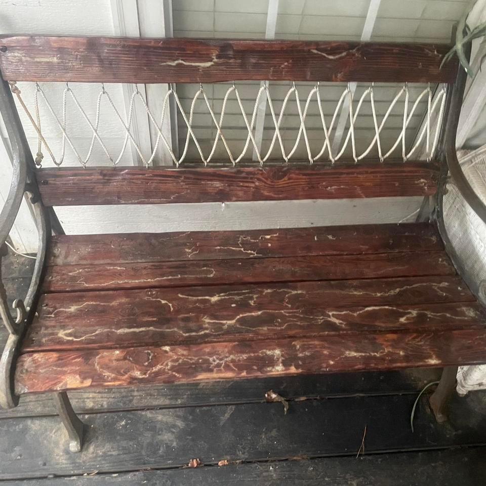 Brown Wooden Bench With Metal