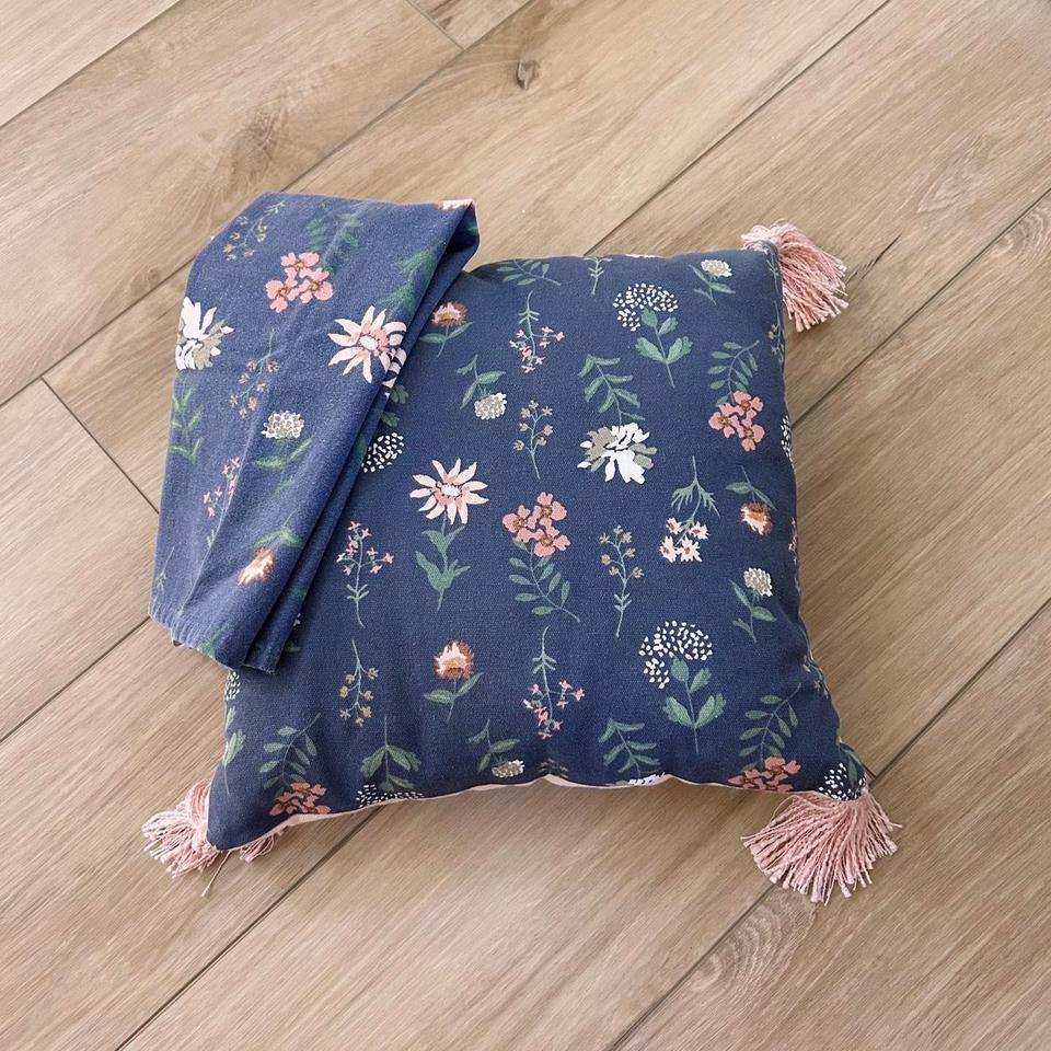Navy Floral Throw Pillow And