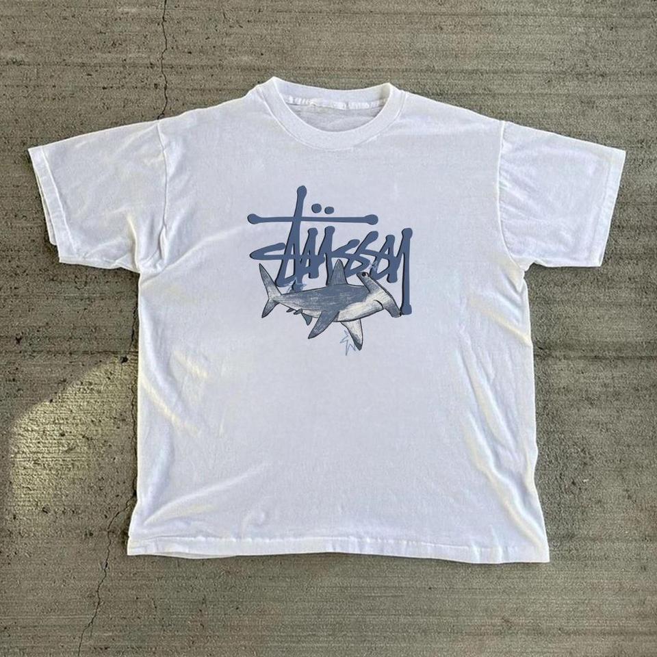 Stussy White Shark Tee Skateboarding 89dc