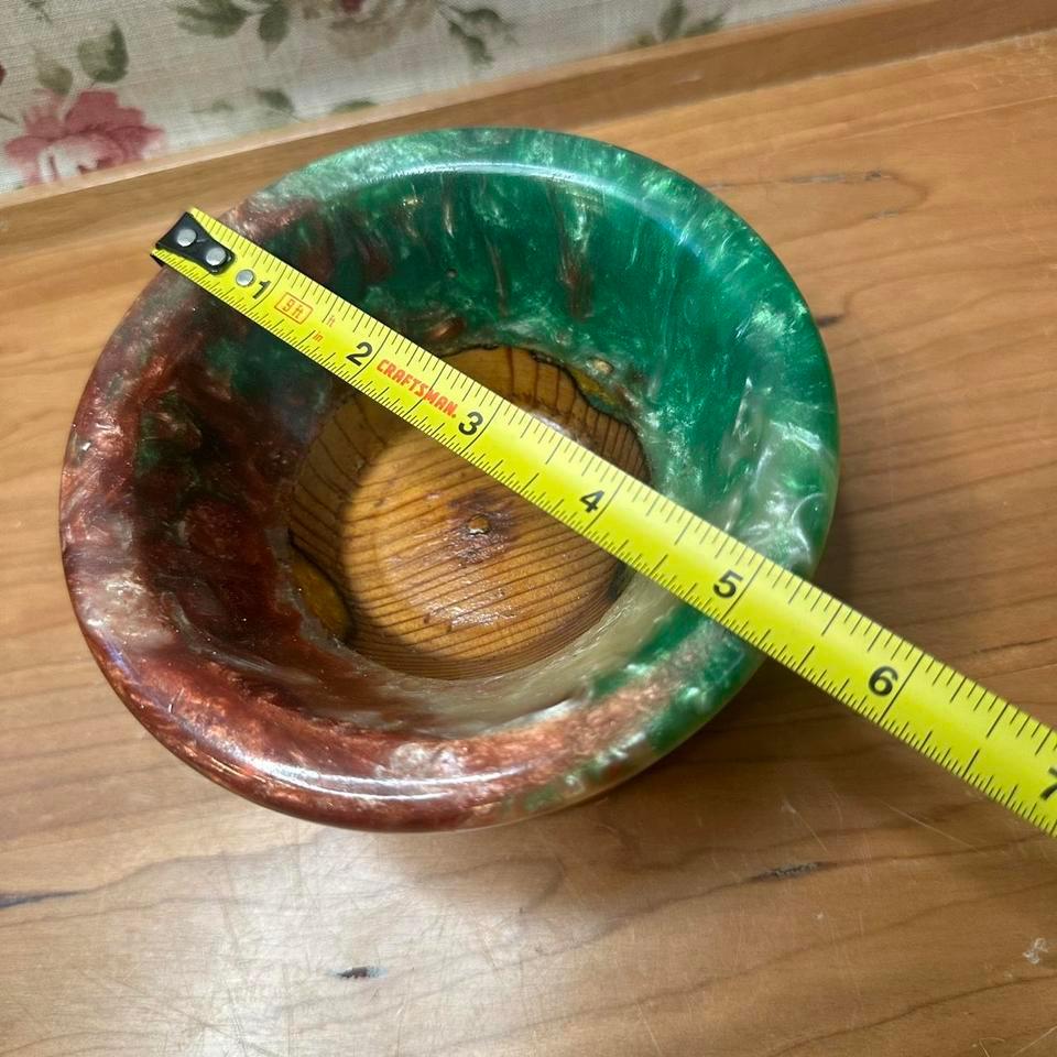 Wooden Bowl With Green And 6