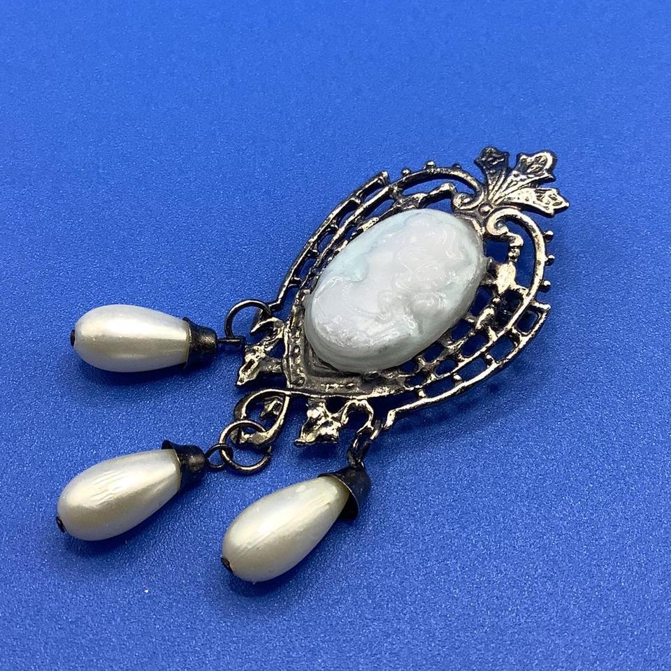 Vintage Aqua Glass Cameo C1b1 4