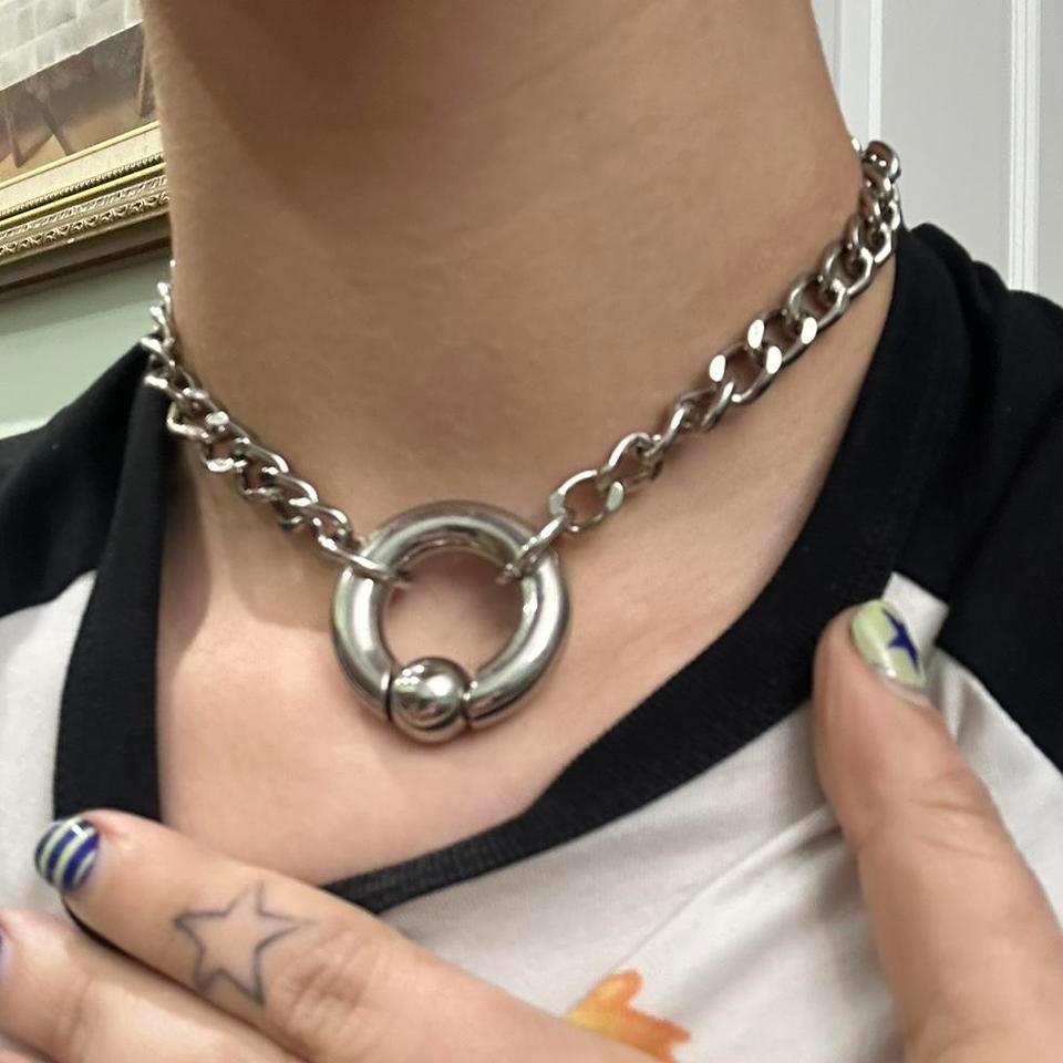 Silver Chain Necklace With Ring Bb43 5